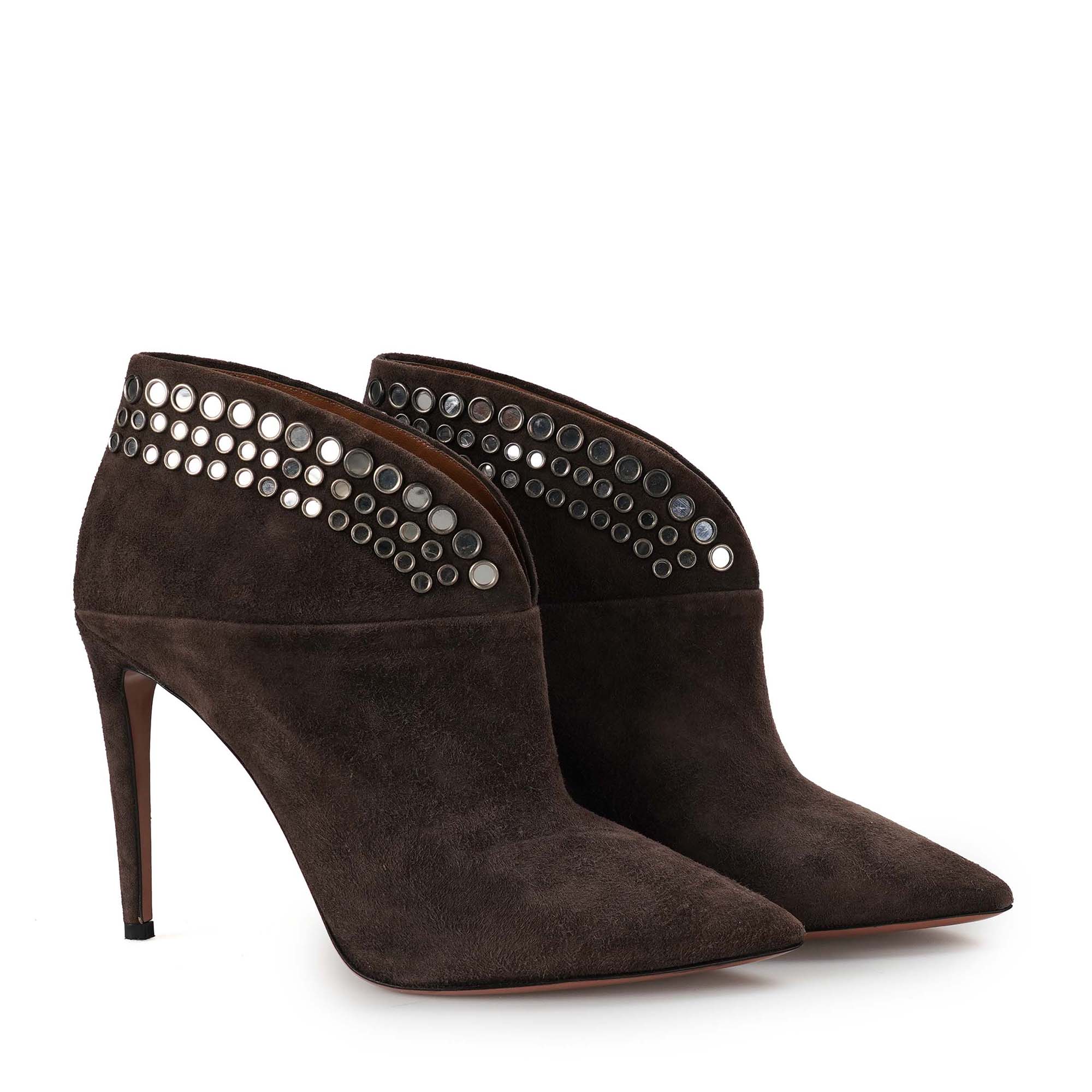 Aquazzura - Chocolate Suede Heel Booties 